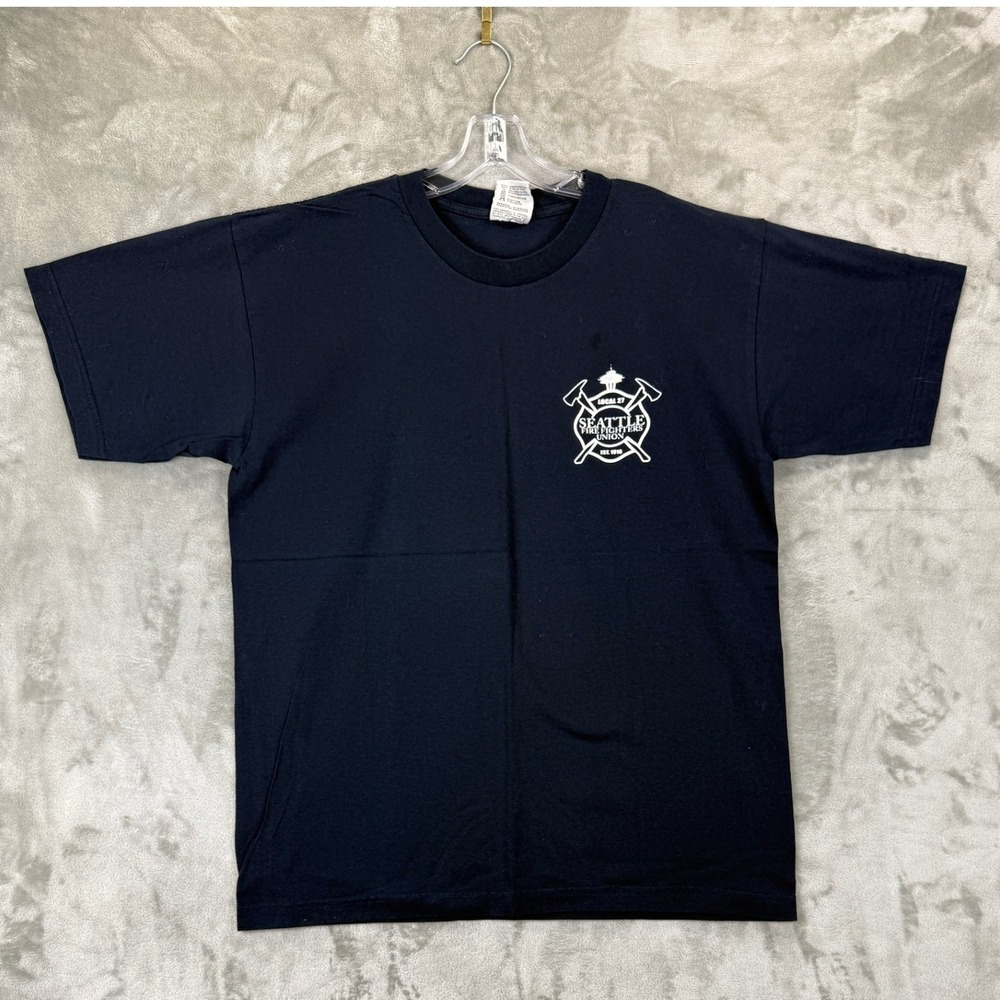 VTG Union Made Seattle Fire Dept T-Shirt Mens L Black Firefighters‎ Local 27 USA